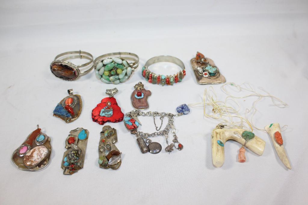 Misc. Jewelry Lot- Some Sterling- bracelets etc (1 of 10)
