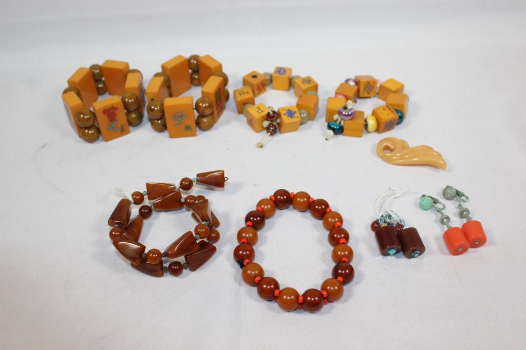 6 Mahjong/Dice Bakelite Bracelet/Earring lot: as pictured