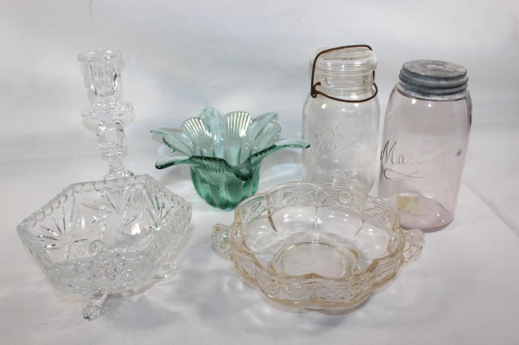 6 PC Misc. Clear Glass lot- Ball/Mason Jars etc (1 of 6)