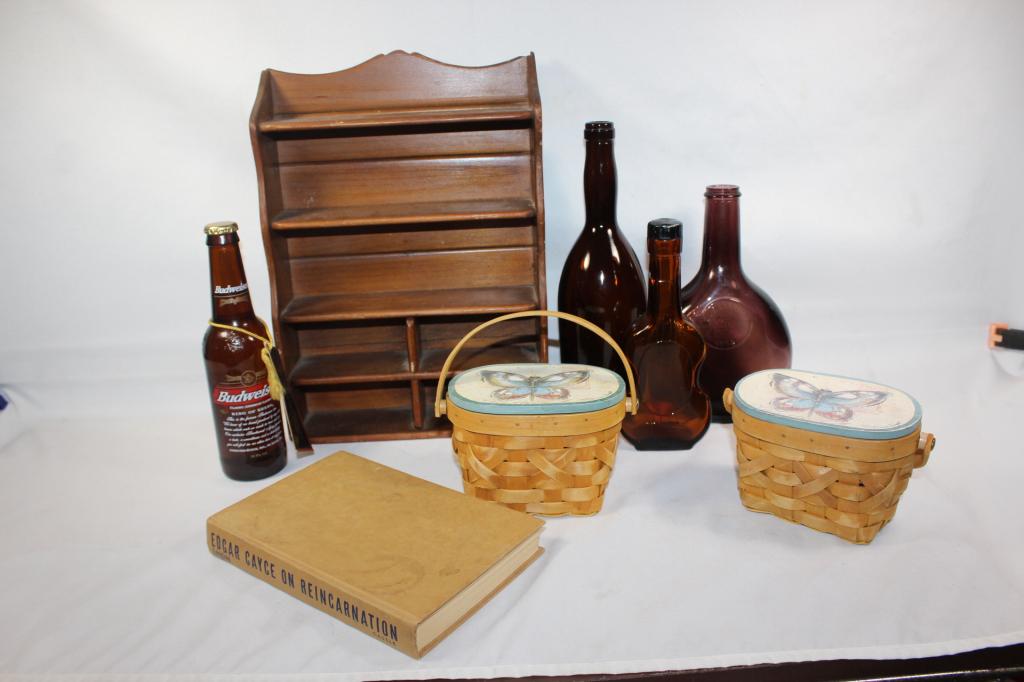 7 PC Misc lot- Wooden Shadow box shelf, etc (1 of 7)