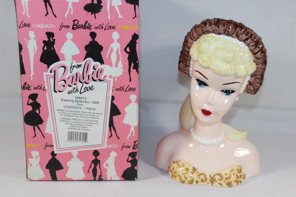 FROM BARBIE WITH LOVE EVENING SPLENDOR HEAD VASE: IN THE BOX. AS PICTURED