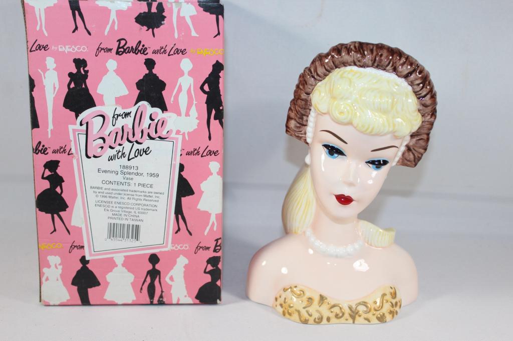 FROM BARBIE WITH LOVE EVENING SPLENDOR HEAD VASE: IN THE BOX. AS PICTURED