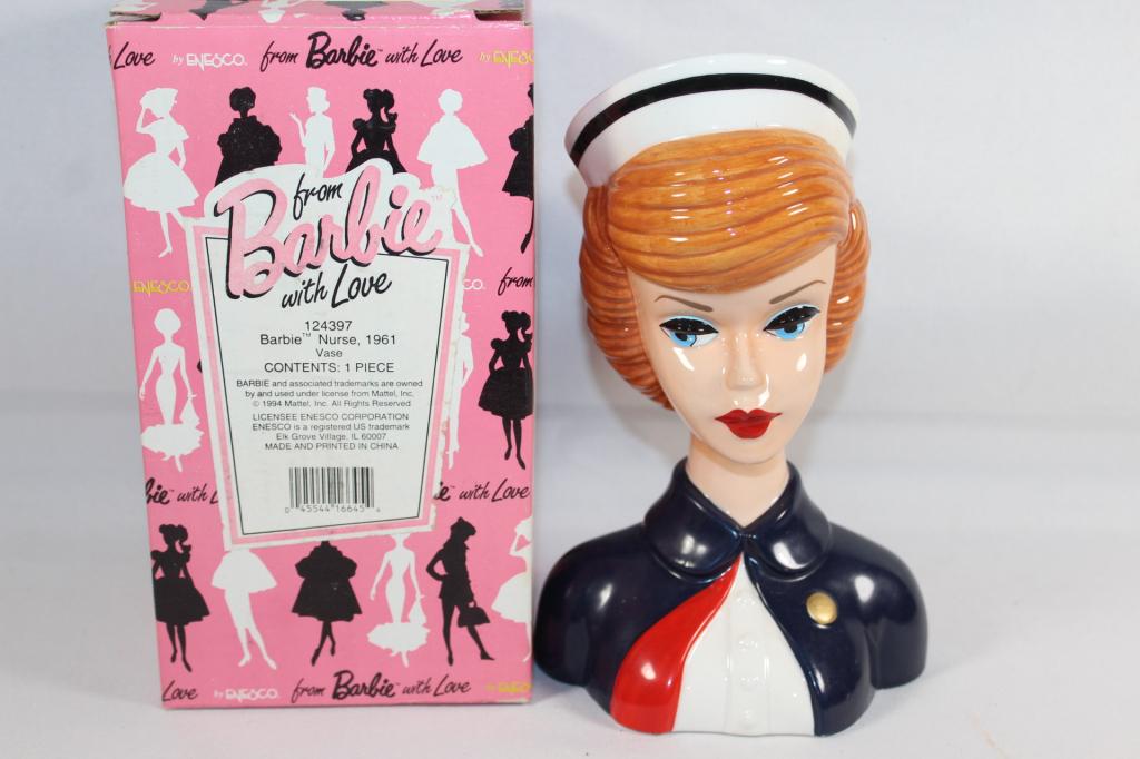 ENESCO 1994 FROM BARBIE WITH LOVE, NURSE VASE: IN THE BOX. AS PICTURED