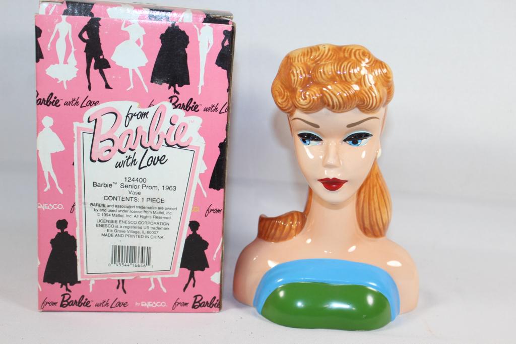 ENESCO FROM BARBIE WITH LOVE SENIOR PROM VASE: IN THE BOX, AS PICTURED