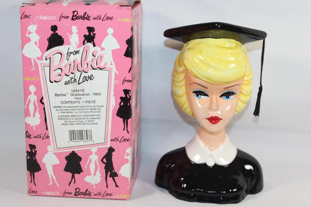 FROM BARBIE WITH LOVE GRADUATION DAY VASE: IN THE BOX. AS PICTURED