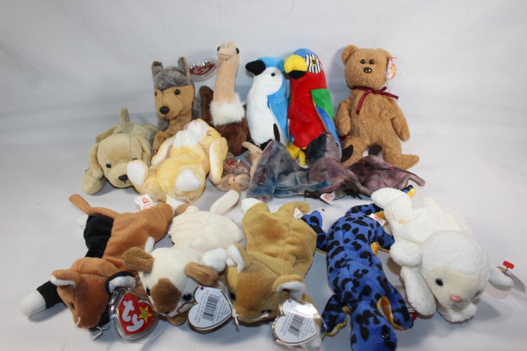 12 PC TY BEANIE BABIES LOT BAT, DOG, CATS ETC (1 of 5)