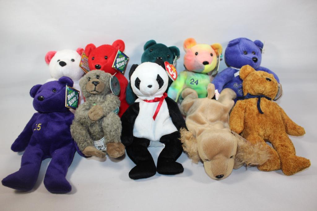 10 PC. LOT OF TY BEANIE BABIES: AS PICTURED