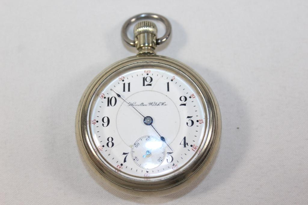 HAMILTON WATCH CO. POCKET WATCH: OPEN FACE TYPE W/ SWING OUT CASE- WORKS, AS PICTURED