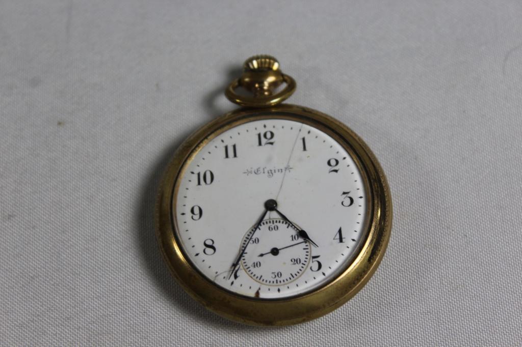 ELGIN NATL. WATCH CO. POCKET WATCH: TWIST ON BACK & FACE. AS PICTURED- WORKS