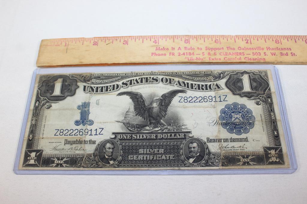 1899 ONE DOLLAR SILVER CERTIFICATE: AS PICTURED- USED, BUT IN GOOD CONDITION.