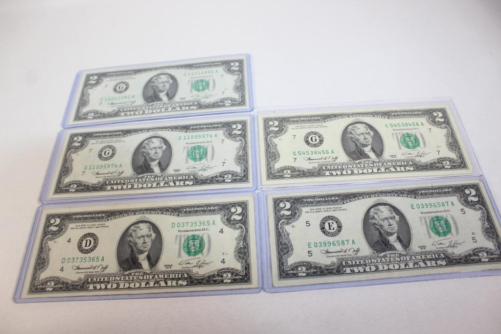 5 PC. TWO DOLLAR BILL LOTS- 1976: CIRCULATED? AS PICTURED