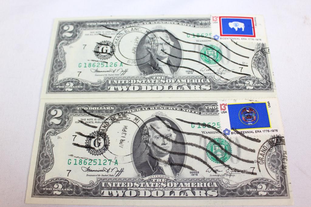 2 FIRST DAY ISSUED TWO DOLLAR BILLS 1976 (1 of 6)