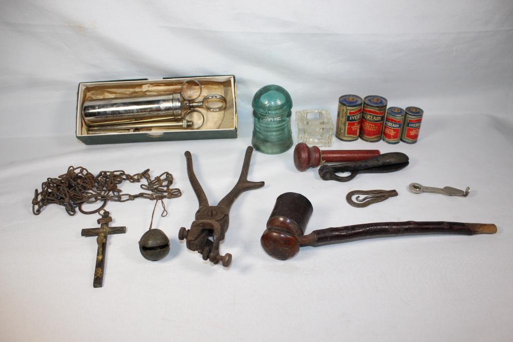 13 PC MISC. LOT-  WOODEN PIPE, INKWELL, ETC. (1 of 7)
