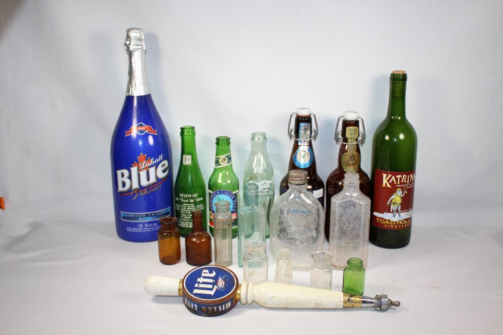 16 PC. MISC. BOTTLES & BEER TAP HANDLE LOT (1 of 8)