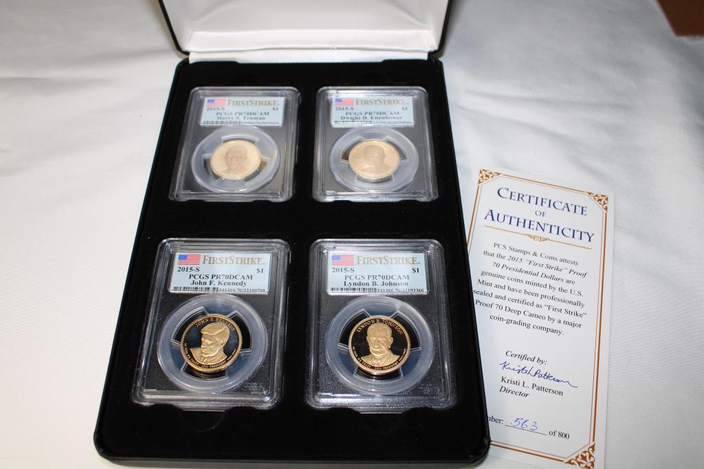 4 1st Strike 2015S President Dollar Coin Set: PCGS PR69DCAM W/ coa - Set of 4 - Harry S. Truman, Dwight D. Eisenhower, John F. Kennedy, Lyndon B. Johnson