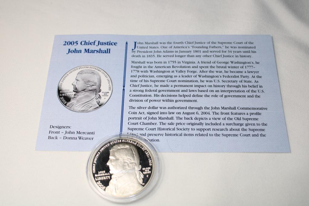 2004 Chief Justice John Marshall Silver Coin: with History Sheet