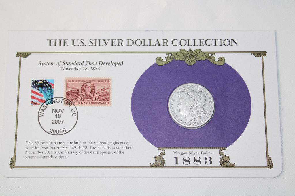 1883 Morgan Silver Dollar / Stamped History Sheet: System of Standard Time Developed