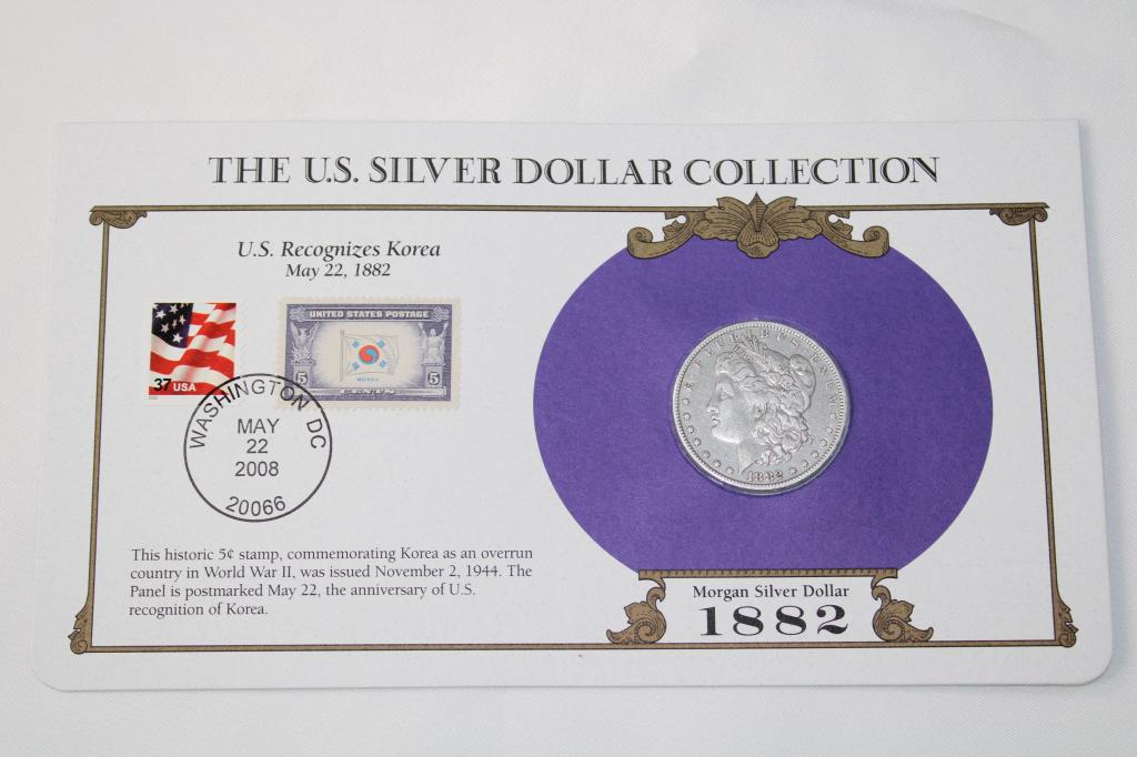 1882 Morgan Silver Dollar / Stamped History Sheet: US Recognizes Korea