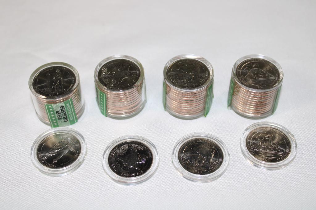 4 Rolls Uncirculated State Quarters: Danbury Mint Uncirculated Roll of 12 state quarters, plus 1, includes: Ohio, Louisiana, Wyoming, Mississippi