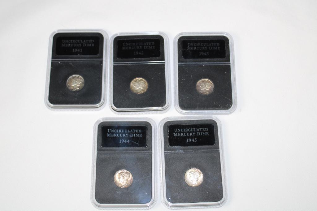Lot - 5 Uncirculated Mercury Silver Dimes (1 of 8)