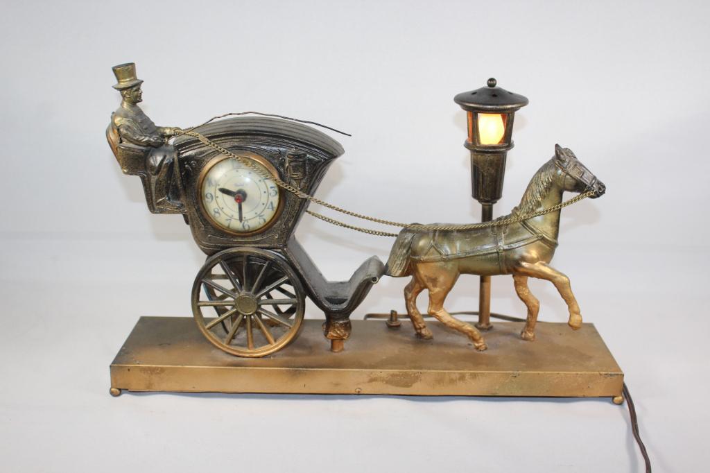 1960S UNITED SESSIONS #701 HORSE BUGGY LAMP CLOCK (1 of 3)