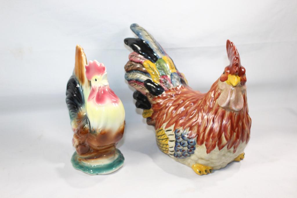 2 PC. CERAMIC ROOSTER FIGURINE LOT (1 of 6)