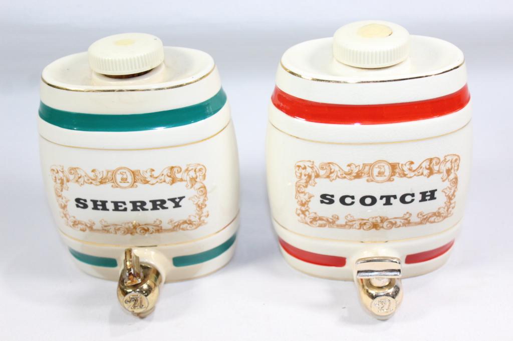 2 PC. WADE POTTERY SCOTCH & SHERRY BOTTLES: SOME CRAZING- NO VISIBLE CHIPS OR CRACKS. AS PICTURED