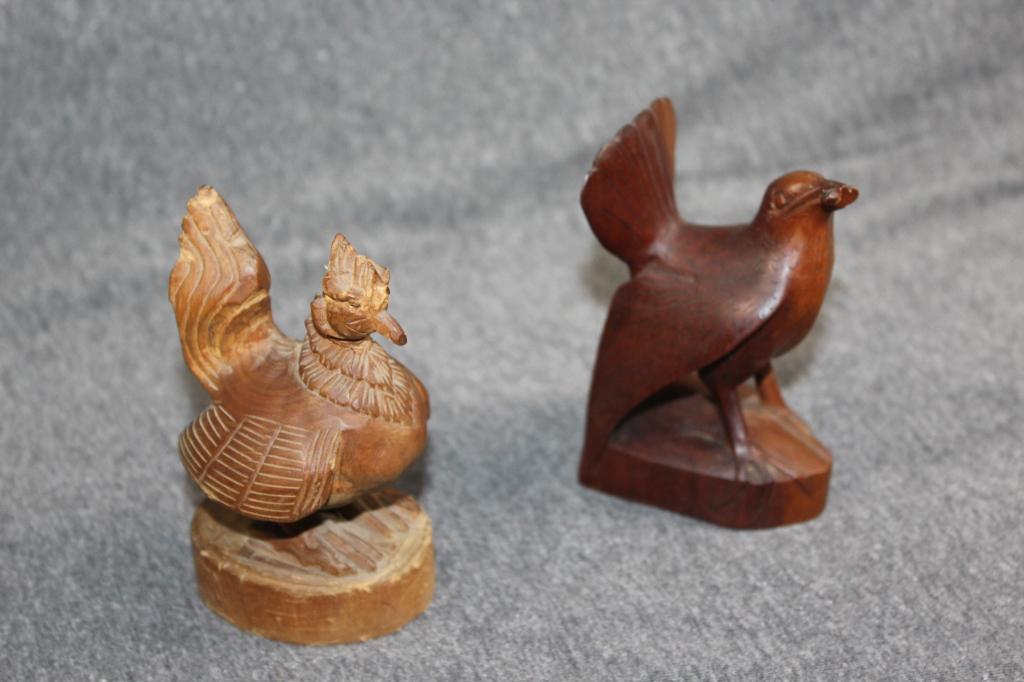 2 PC. HAND CARVED WOODEN BIRDS/FIGURINES (1 of 7)