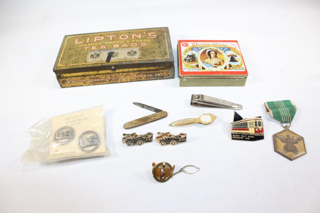 10 PC. MISC. MENS FASHION JEWELRY & OLD TINS, ETC (1 of 9)