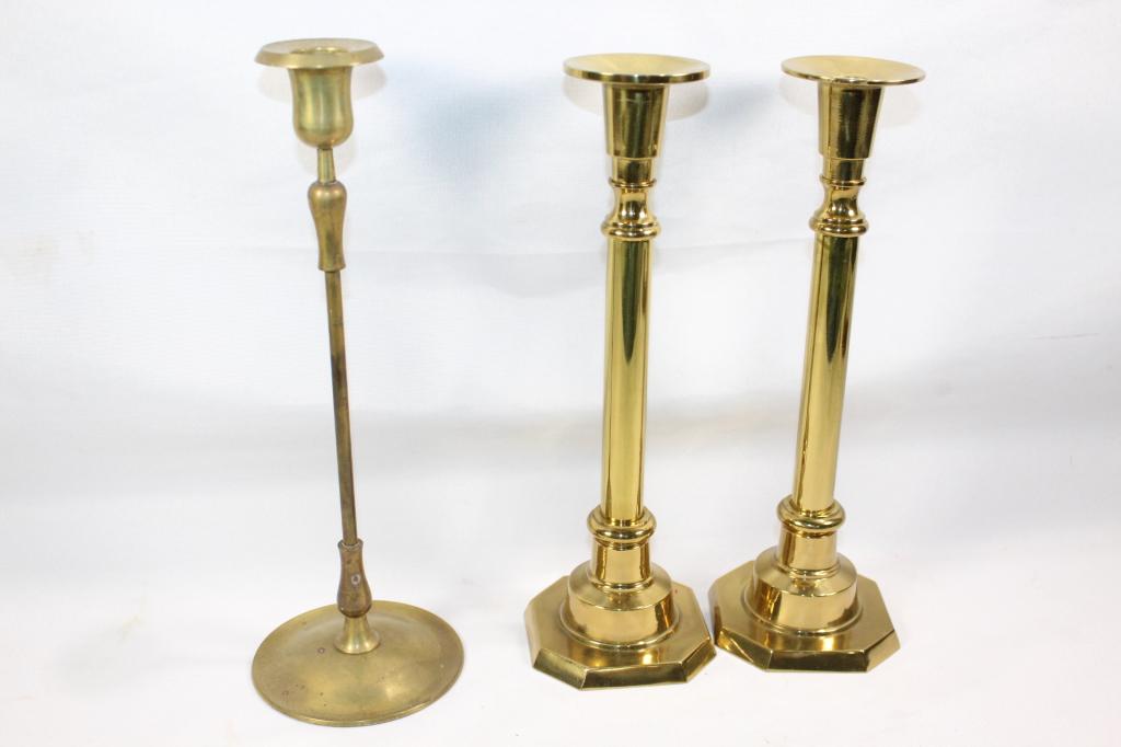 3 PC. BRASS CANDLESTICK HOLDERS (1 of 4)