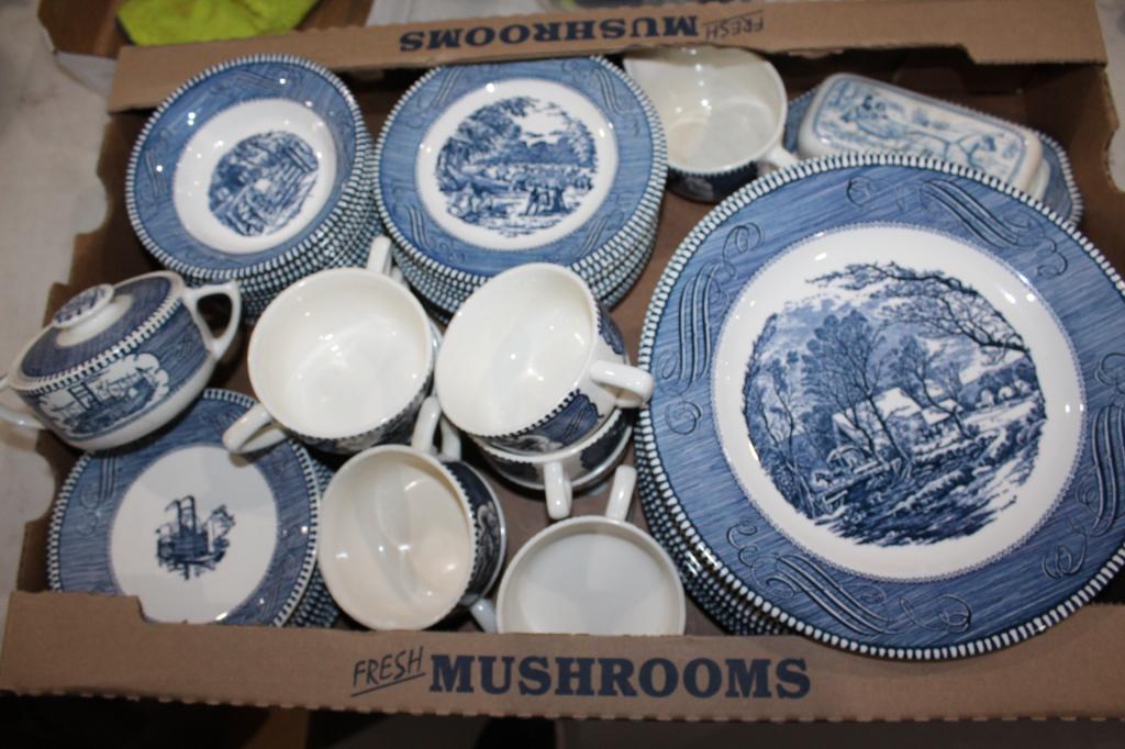 Currier and ives dishes the old grist mill top