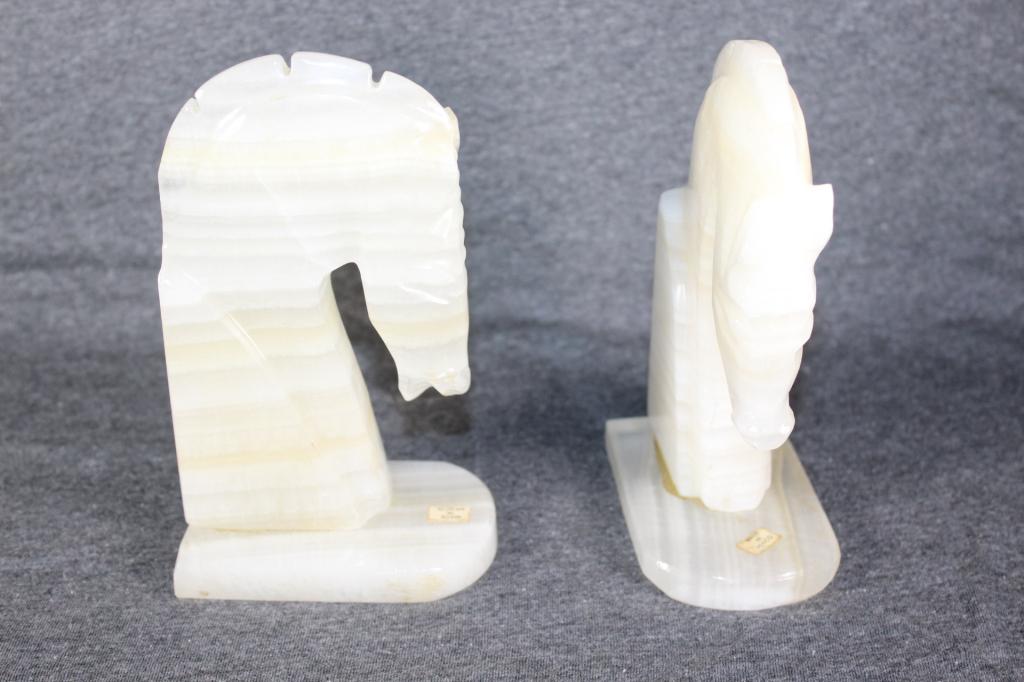 Lot of Hand Carved Horse Shaped Stone Bookends: Measures approx. 6.5 by 4 by 3 inches each. No visible damage. as pictured