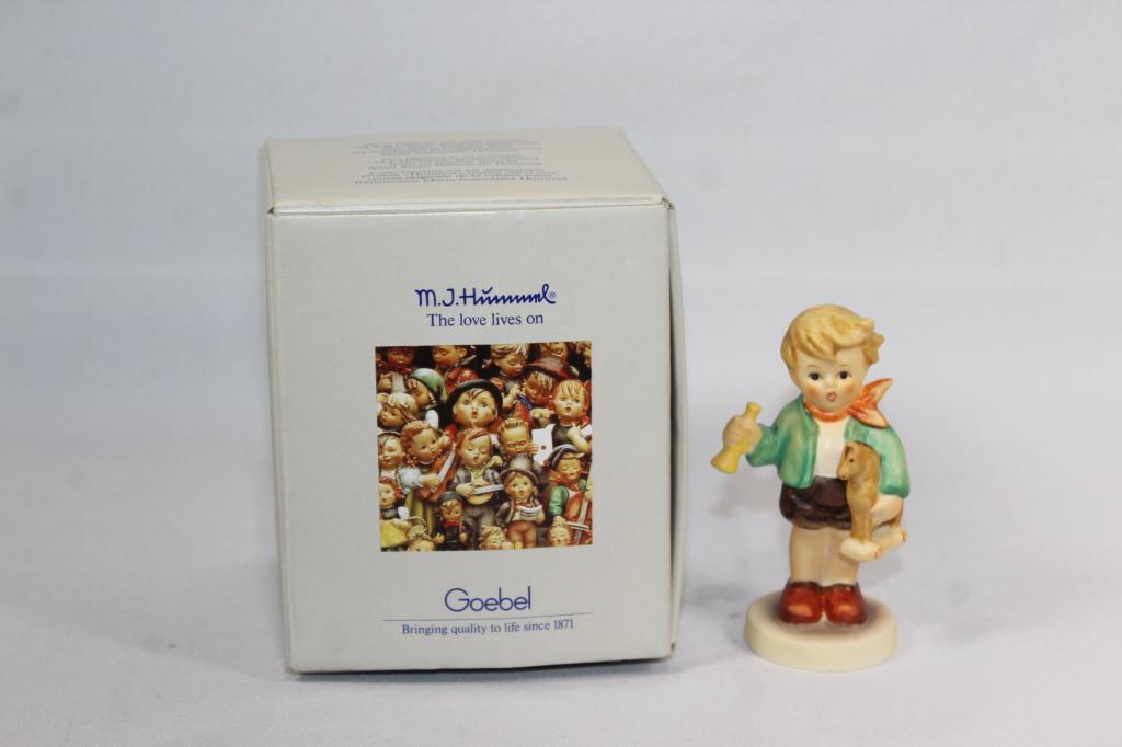 Goebel Hummel Boy with Horse #820 c, 1984: c. 1984 - Western Germany, measures about 3 1/2 inches tall, no chips or cracks, with original box