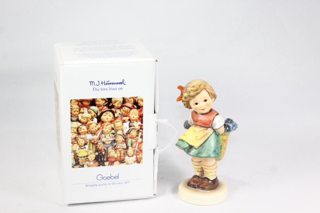 Goebel Hummel Bashful #749 c. 1987: with original box, measures about 4 3/4 inches tall, no chips or cracks, c. 1987 Western Germany