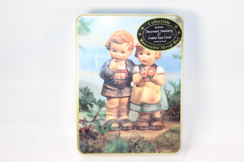 NIB MJ Hummel Stationary in Tin - c. 1995: sealed and unopened