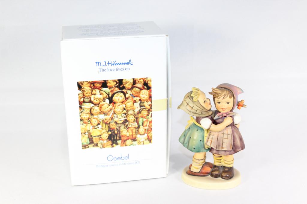 Goebel Hummel Telling Her Secret #196/0: with box, measures about 5 inches tall, no chips or cracks