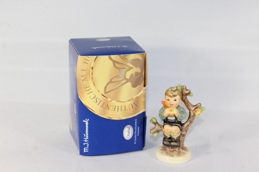 Goebel Hummel An Apple a Day #403 4/0 c.2003: with box, measures about 3 1/2 inches tall, no chips or cracks