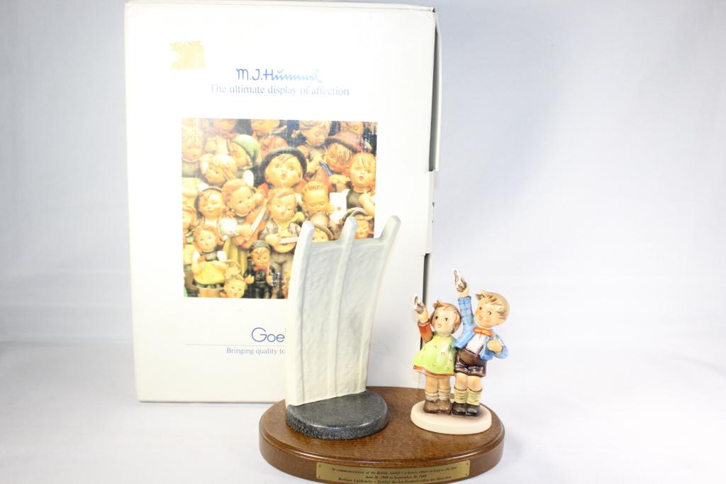 Goebel Hummel Airlift Memorial #83: with box, measures about 7 1/2 inches tall, no chips or cracks