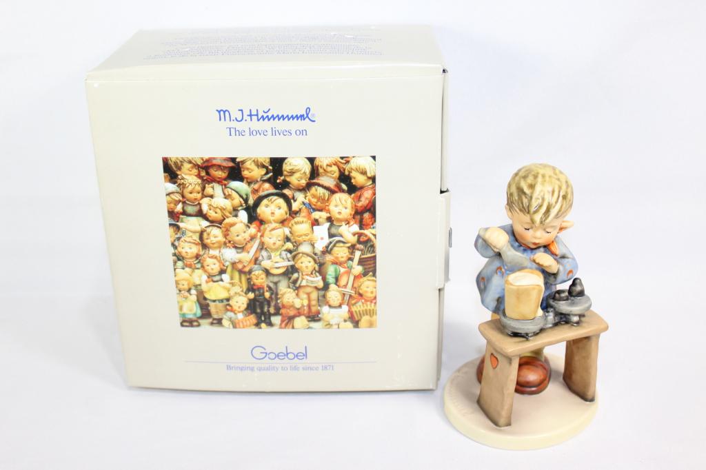 Goebel Hummel A Fair Measure #345: Box included. Measures about 5 1/2" tall. No chips or cracks. Made in Western Germany.