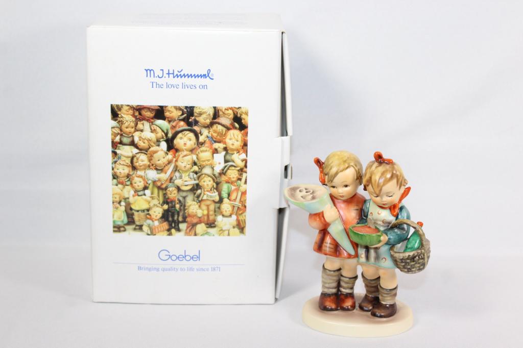 Goebel Hummel Going to Gradma's #52/0 1990: Original box included. Measures approx. 4 inches. No chips or cracks. Western Germany