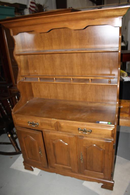 Vintage Light Maple Open China Hutch: measures about 45 1/4 inches wide by 18 inches deep by 65 inches tall