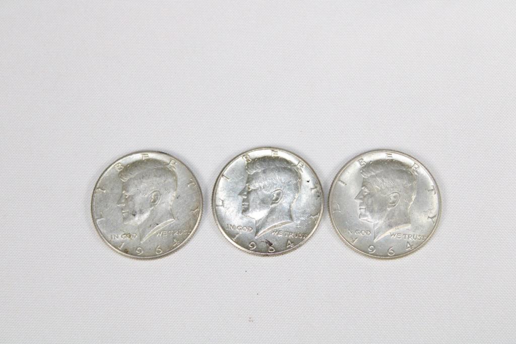 1964P Lot of 3 Silver Kennedy Half Dollars (1 of 2)