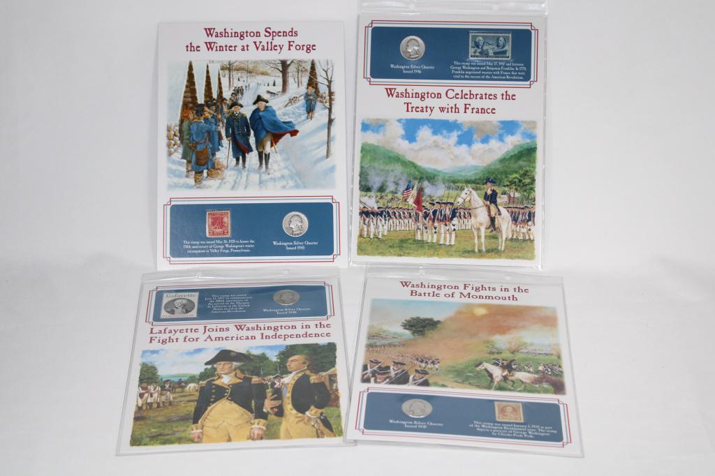 Lot of 4 Silver Quarters on Collector Panels with Stamps (1 of 5)