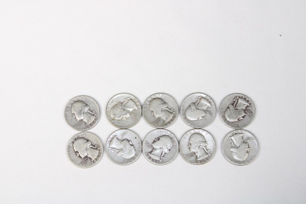 Lot of 10 1945 Silver Quarters P/D/S (1 of 2)
