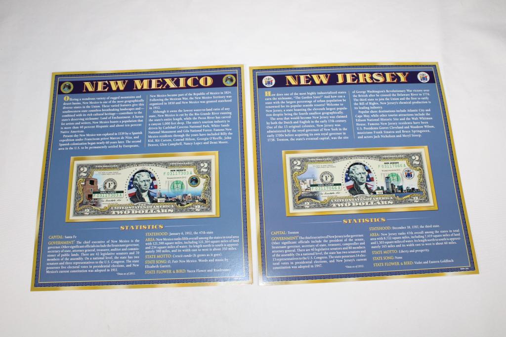 US Enhanced Pair $2 Dollar Bill - New Mexico & New Jersey: Legal Tender which has been enhaced by Color - Features New Mexico & New Jersey