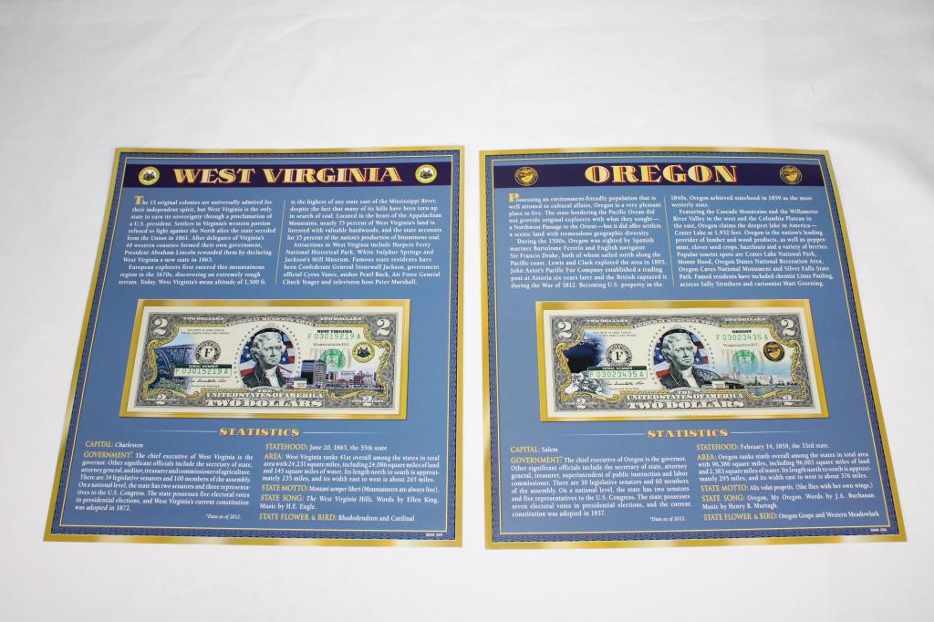 US Enhanced Pair $2 Dollar Bill - West Virginia & Oregon (1 of 3)