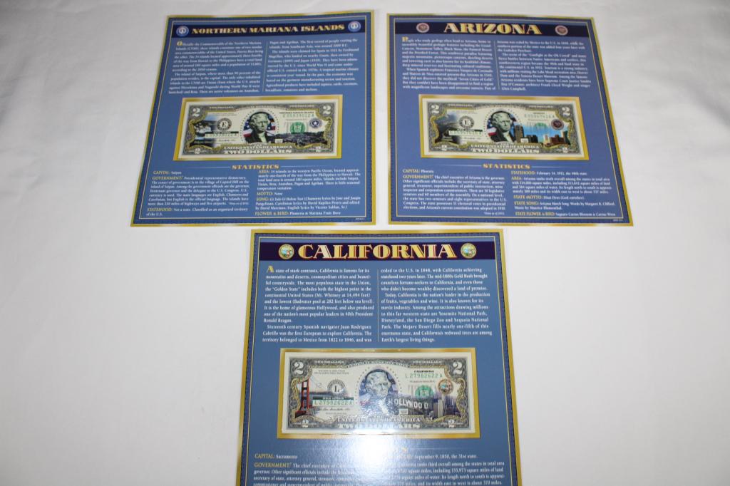 US Enhanced Trio $2 Dollar Bill - Mariana Islands, Arizona & California: Legal Tender which has been enhaced by Color - Features Northern Mariana Islands, Arizona & California