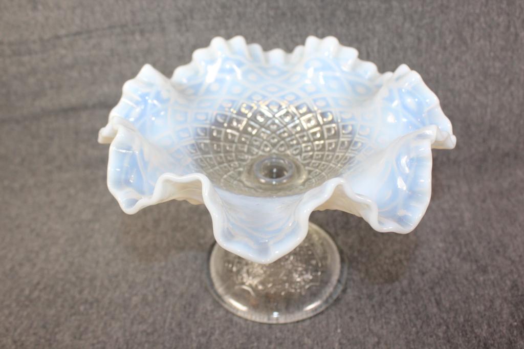 Fenton Diamond Lace White Opalescent Candy Dish (1 of 2)