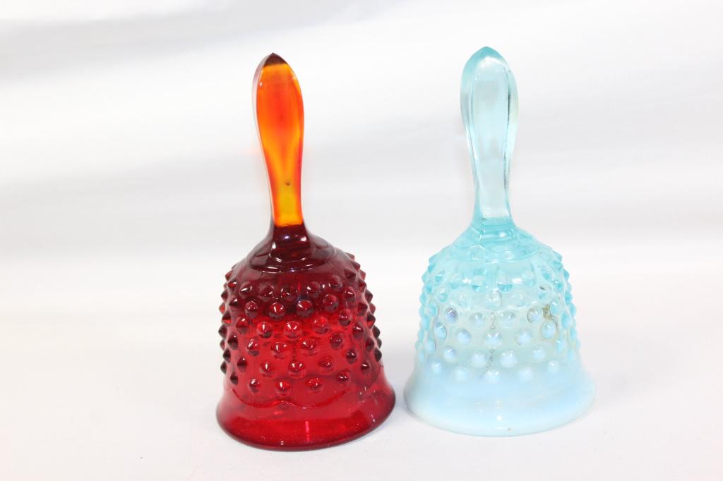 Pair - Art Glass Hobnail Glass Bells (1 of 2)