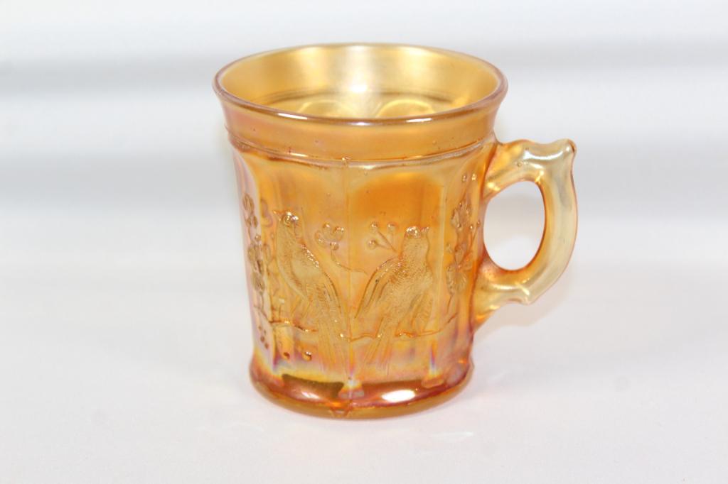 Northwood Carnival Glass Songbird Mug-Marigold: No chips or cracks